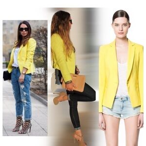 Zara Vibrant Yellow Blazer Yellow Size S